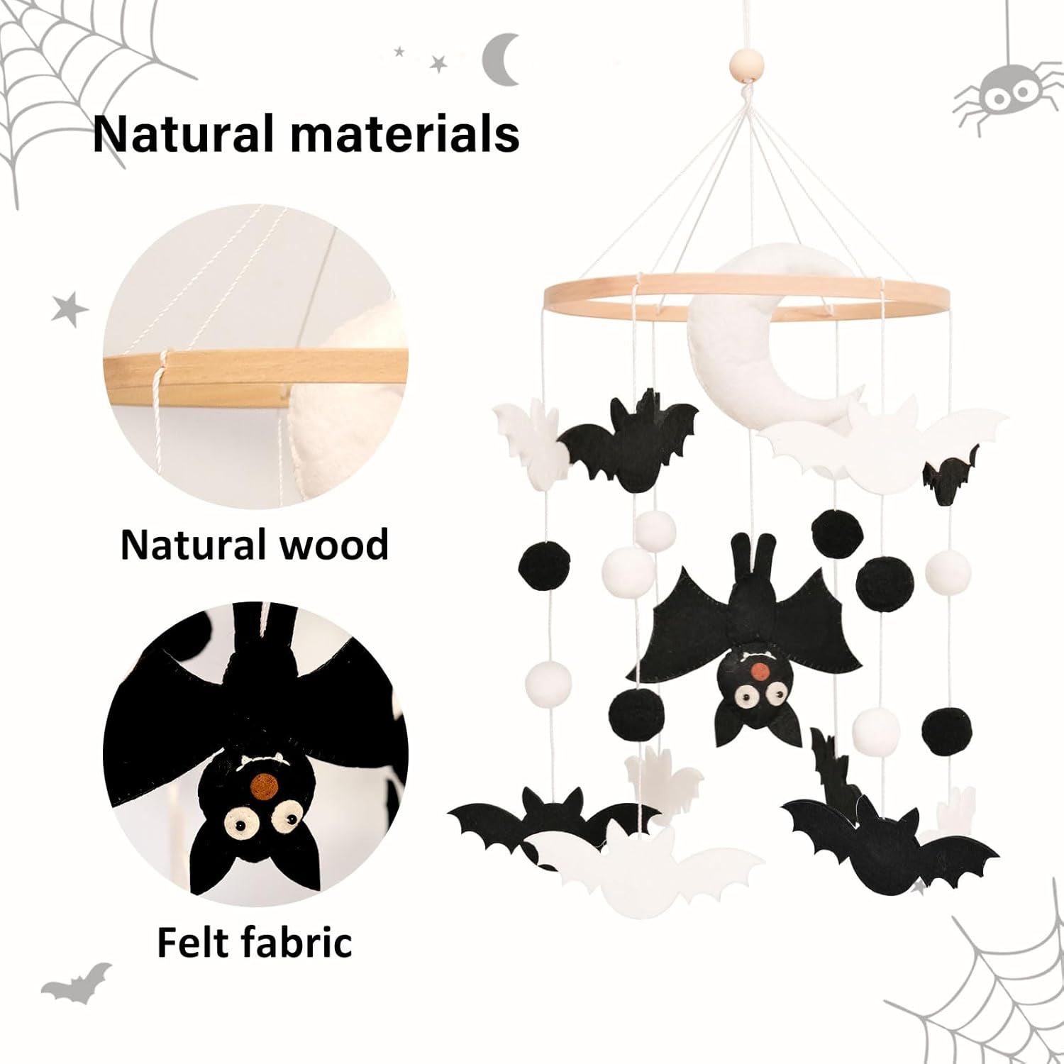 Bat Baby Mobile, Gothic Mobile for Crib, Halloween Crib Mobile for Boys and Girls, Gothic Nursery Mobile for Bassinet, Bat, Moon