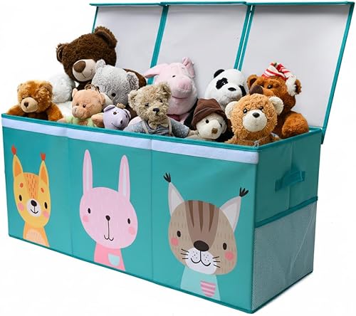 Miniatura 9 de Organizador de almacenamiento de juguetes extra grande con tapa, diseño de caja de almacenamiento de juguetes resistente y plegable, contenedor de