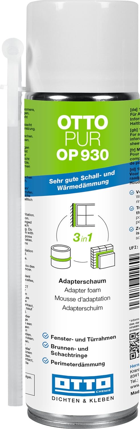 12 x OTTO-PUR OP930 500 ml pianka montażowa do wypełniania, izolacji i izolacji, szczelna i wodoodporna pianka budowlana, pianka izolacyjna do studni, pianka chroniąca przed hałasem 58 dB