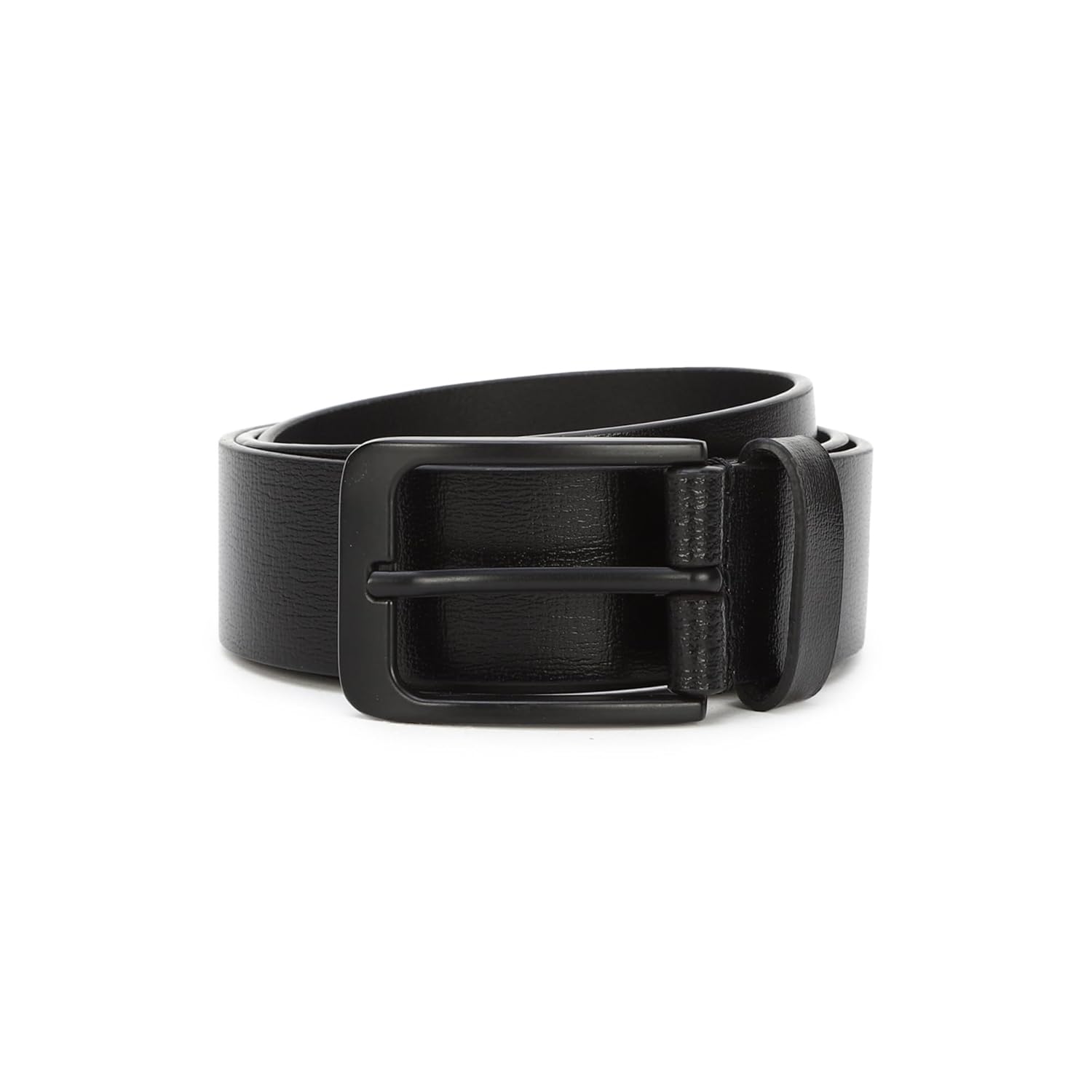 Louis Philippe Men Textured Formal Italian Leather with Matt Black Metal Buckle Belt