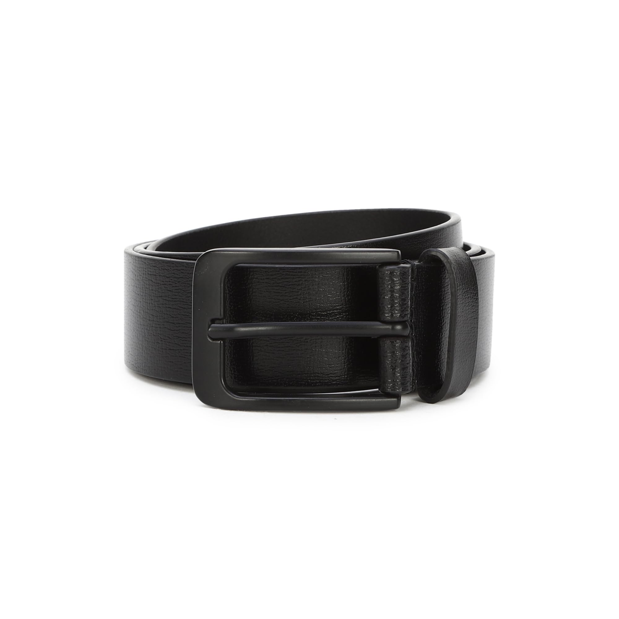 Men Textured Formal Italian Leather with Matt Black Metal Buckle Belt