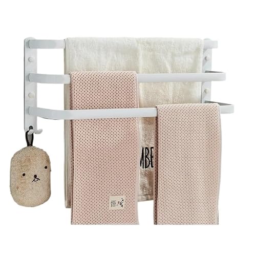 Towel Rail Wall Mounted Towel Rack Space Aluminum Shower Room Holder Hanger 30-50CM Multilayer Bar(White Three 40cm)