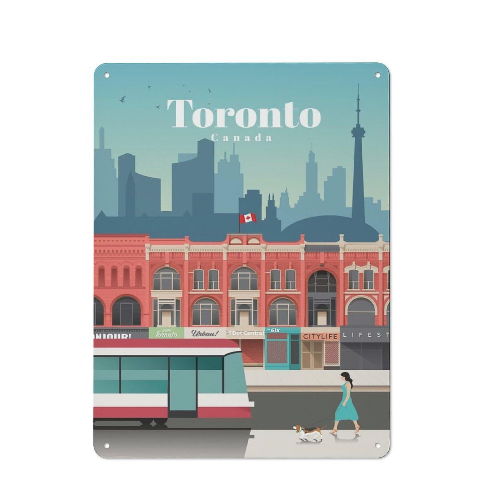 Cottage Tin Sign 40x30cm Featuring Travel to Toronto, Porch Wall Decor for Shed, Garden Room, Porch Or Garage