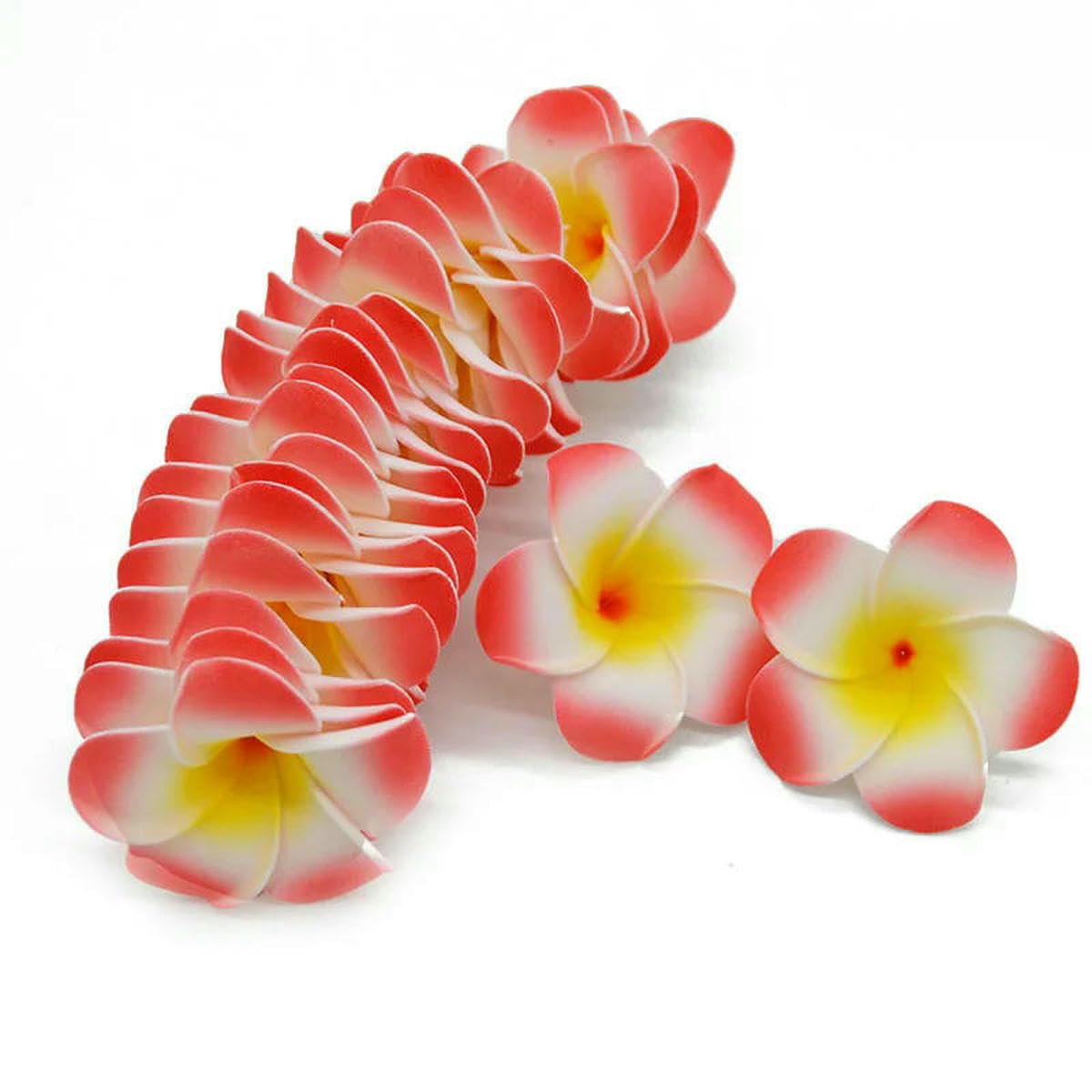 AYHTUD 30Pcs 5-9cm Artificial Plumeria Hawaiian Foam Frangipani Flower Wreath Headdress Wedding Party Decoration Fake Flower-H09-8cm