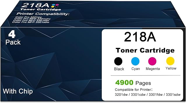 218A Toner Cartridges Combo Pack Compatible Replacement for HP 218A for Color Laserjet Pro 3201dw MFP 3301fdw 3301cdw 3301sdw 3201 dw 3301 fdw cdw sdw Printer W2180A Black Cyan Magenta Yellow 4-Pack
