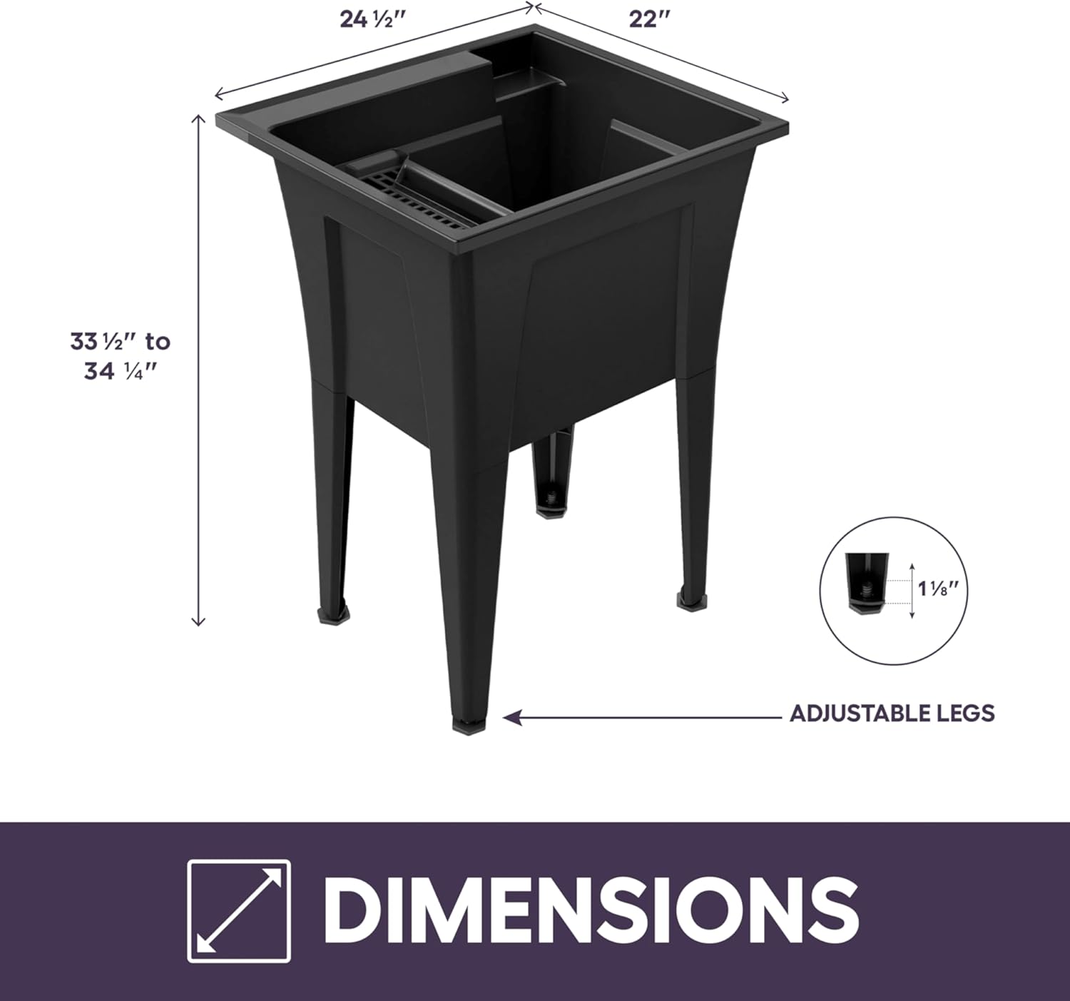 Freestanding Utility Sink with Two Handle Chrome Faucet - 24" Plastic Utility Sink for Garage, Laundry, Indoor and Oudoor Use - Laundry Tub Kit by Noah William Home - Black (19.5 gal)