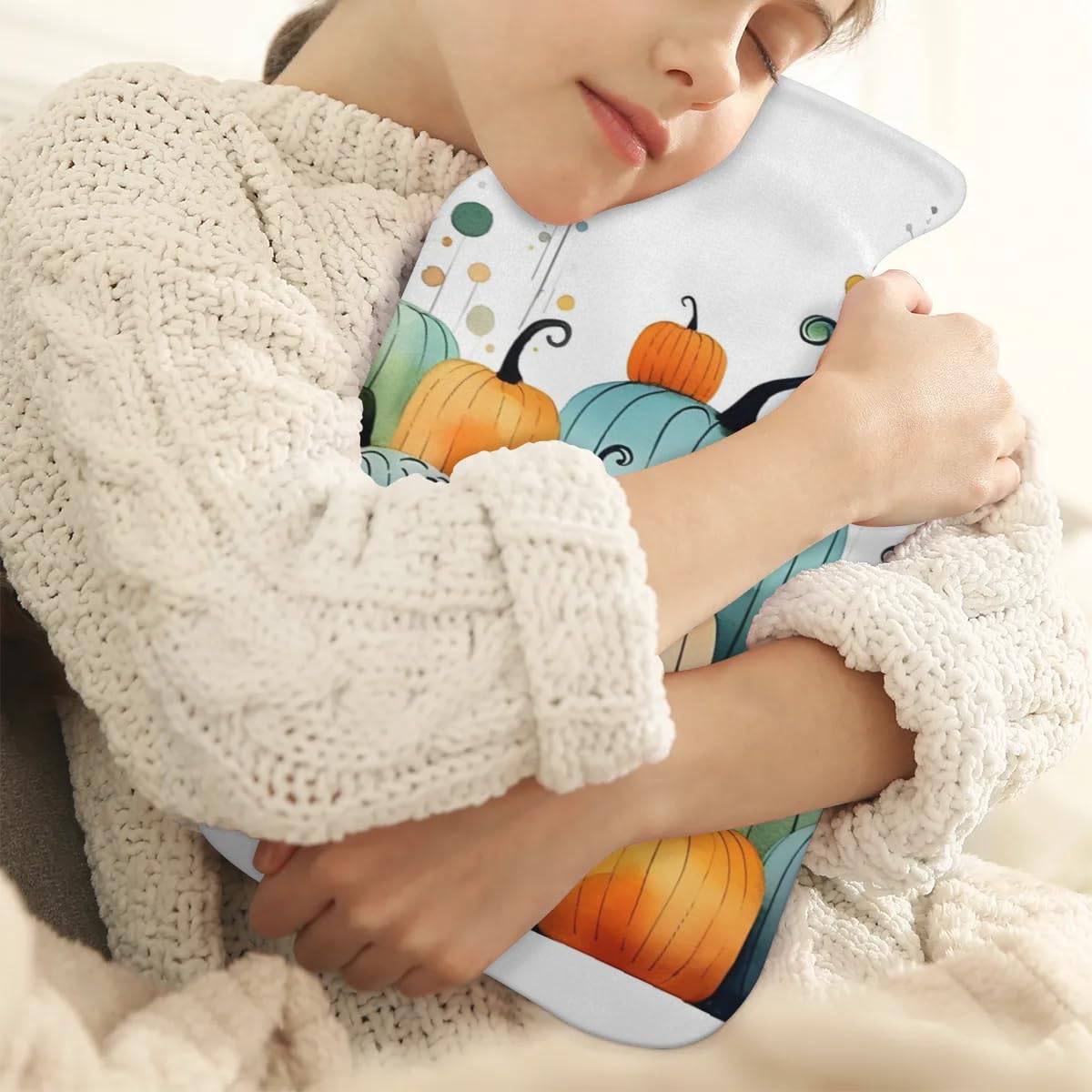 Hot Water Bottle with Soft Cover,2L Fantastic Pumpkin Hot Water Bag for Hot and Cold Compress, Hand Feet Warmer, Dreamy Pumpkin Rubber Hot or Cold Water Bottle Halloween Christmas Decorations