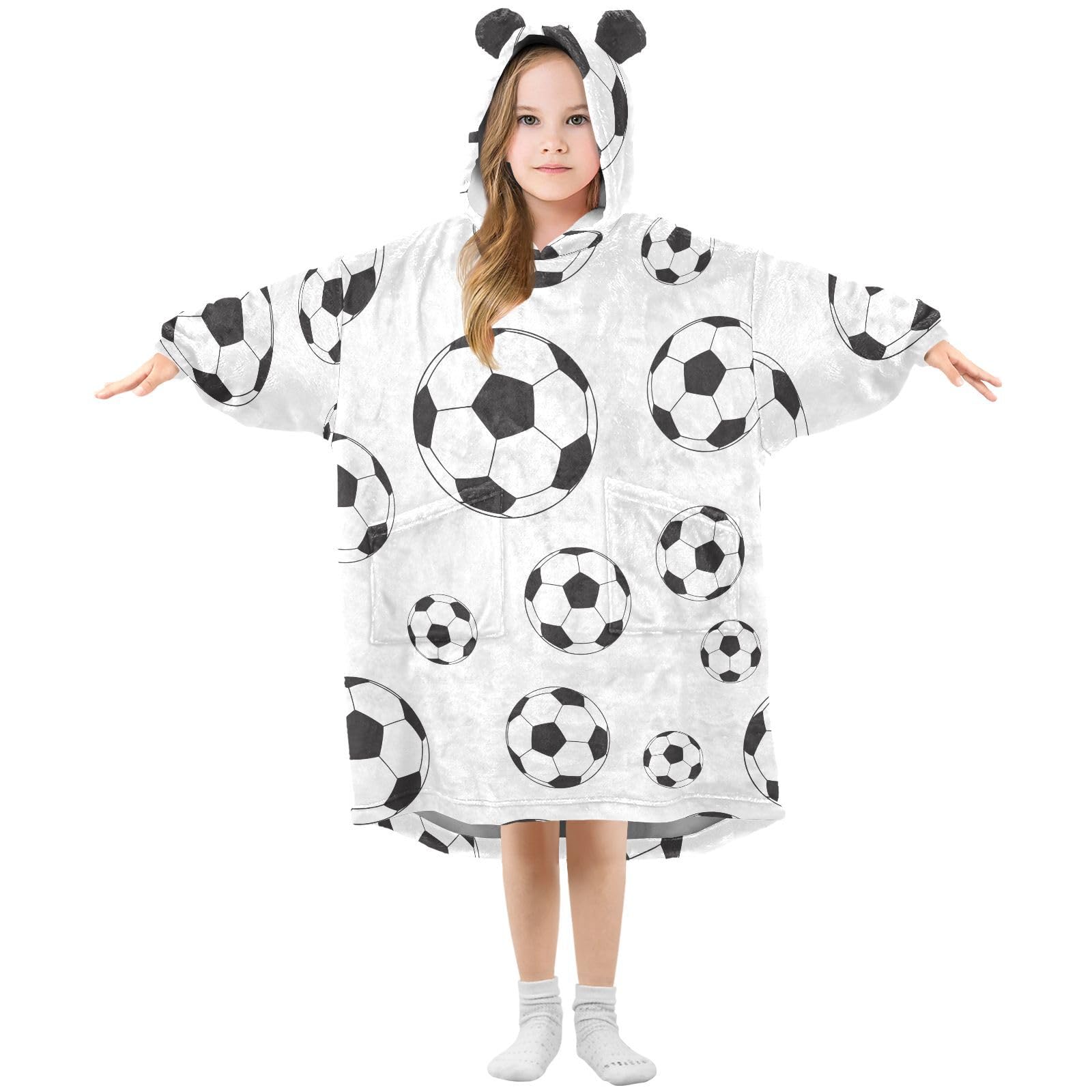 Wearable Blanket Hoodie for Kids Soccer Football Balls Flannel Sherpa Pocket Oversized 7-10 YR Boys Girls