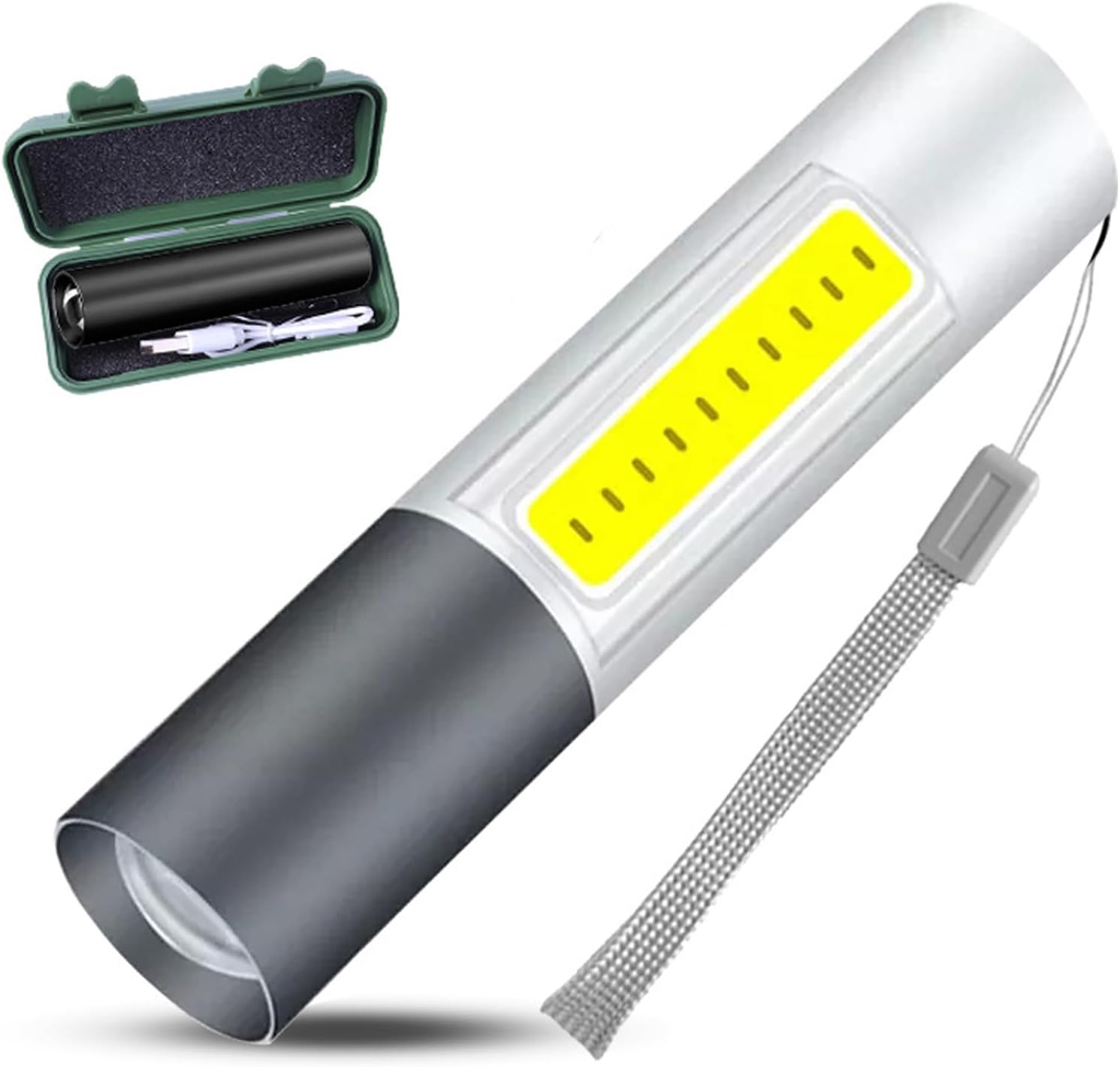 Rechargeable Mini Handheld Flashlights Portable Pocket Super Bright Flashlight Strong LED Flash Light with Side Light for Home Outdoor Emergency (Silver)