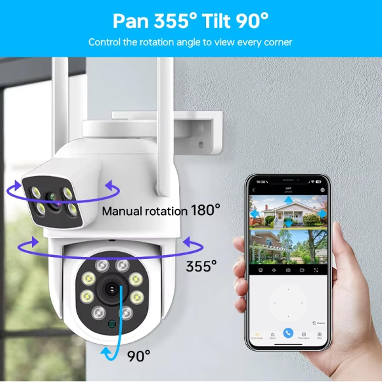 AKAVIG Sistema de cámara de seguridad inalámbrica WiFi de 16 canales de 4 MP con 8 cámaras de doble lente, kit NVR de vigilancia CCTV para interiores y exteriores con visión nocturna a color,