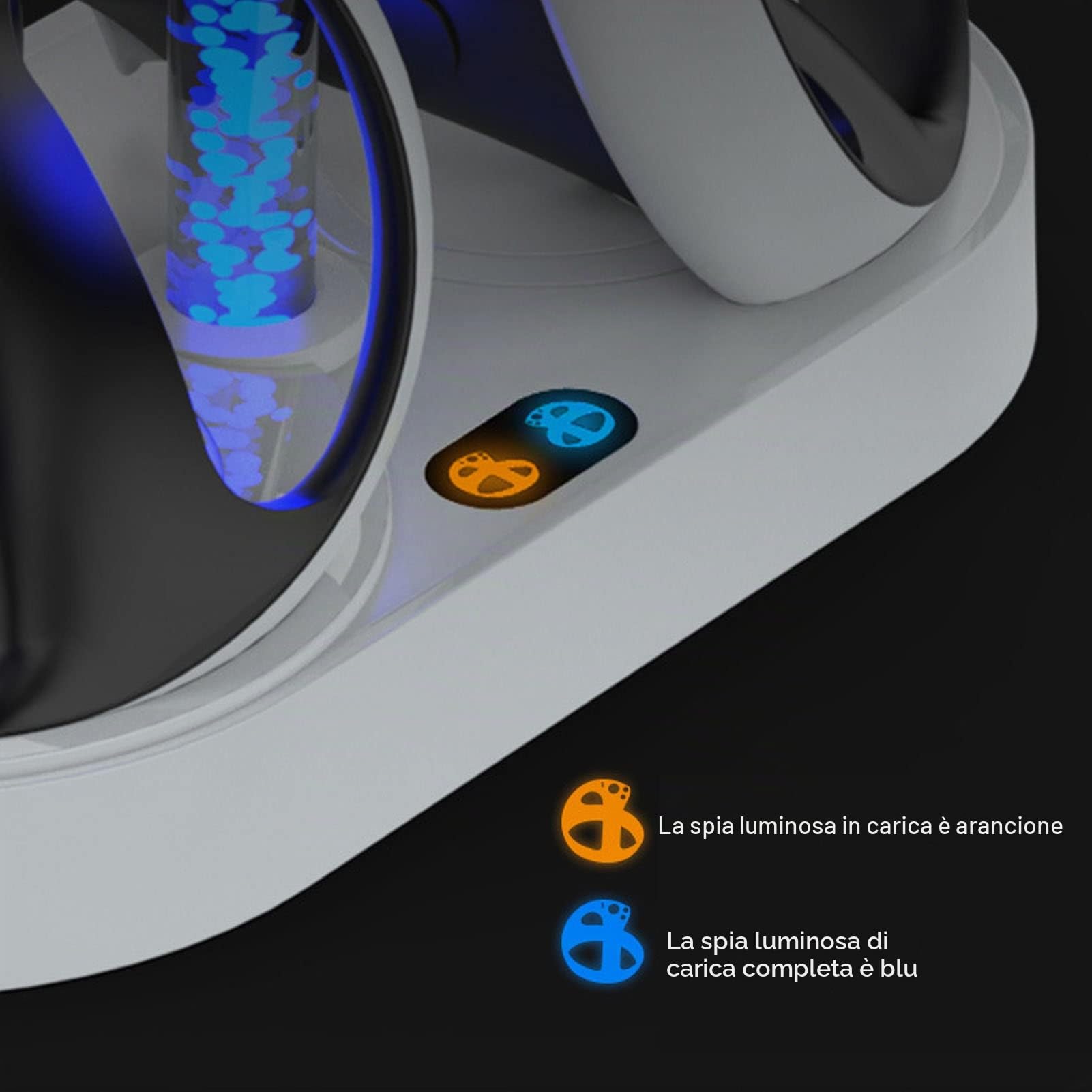 Base di Ricarica Magnetica per VR2 Vontroller e per Console Stazione di Ricarica Rapida USB RGB con Supporto per Cuffie, Supporto di Ricarica PS VR2 Sense con 4 Ventose
