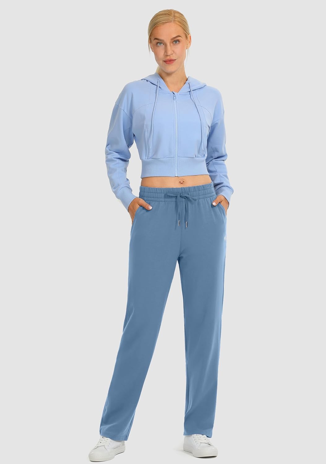 SANTINY Women's Cotton Sweatpants Yoga Lounge Casual Pants Open Bottom Sweat Pants for Women with Pockets - Image 6