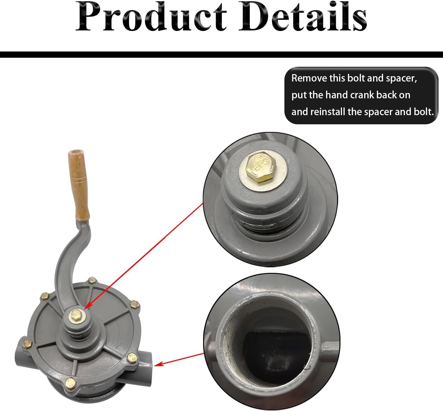Aluminum Drum Rotary Hand Pump for 30-40 Gallon Gas & Diesel Caddy, Easy to Handle, 1-1/4" Inlet & Outlet Pipe (Only Pump Body & Hand Crank)