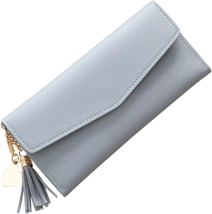 Sumen Women Girls Tassel Long Wallet Handbag Leather Handbag Card Holder (Blue)