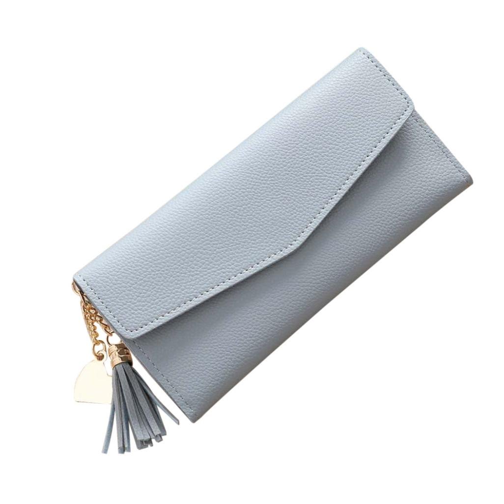 Sumen Women Girls Tassel Long Wallet Handbag Leather Handbag Card Holder (Blue)