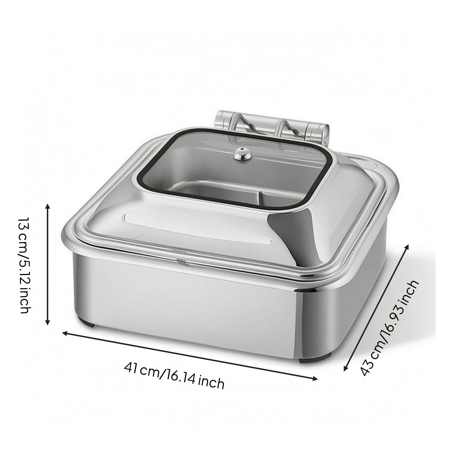 predolo Scaldavivande con Coperchio in Vetro Professionale Scaldavivande in Acciaio Inox da Tavolo Chafing Dish per Catering, Rotondo, Con Telaio Di Lusso Riscaldamento Elettrico, Scomparto Singolo