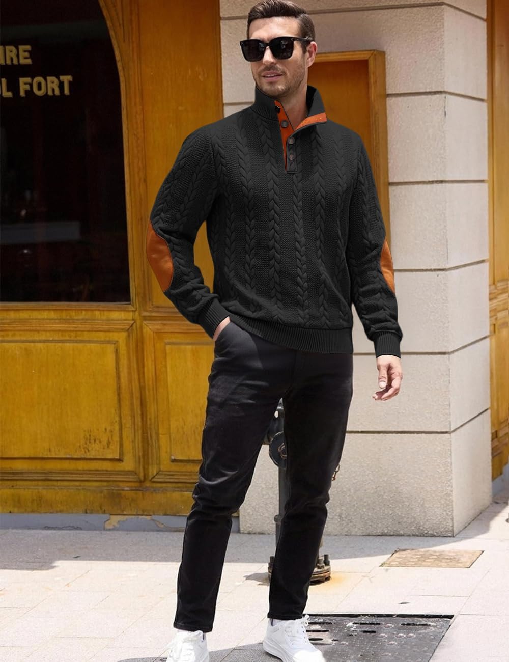 Men's Cable Knit Pullover Sweater Casual Long Sleeve Stand Collar Quarter Button Knitted Sweatshirts Quilted Sweatshirt - Image 5