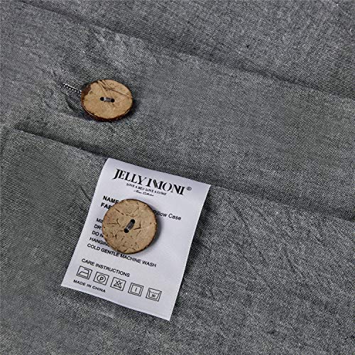 Image of JELLYMONI Cotton Duvet Cover Queen Size - Black Comforter Cover with Button 100% Washed Cotton 3PCS Breathable Soft Solid Bedding Set Duvet Cover 90x90in & 2 Pillowcases (NO Comforter)