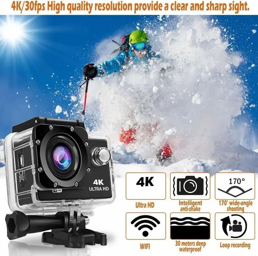 VYNEX 4K Waterproof Action Camera | Ultra HD WiFi Sports Camcorder with 170° Wide Angle | Outdoor, Underwater & Travel Adventure Recorder 1