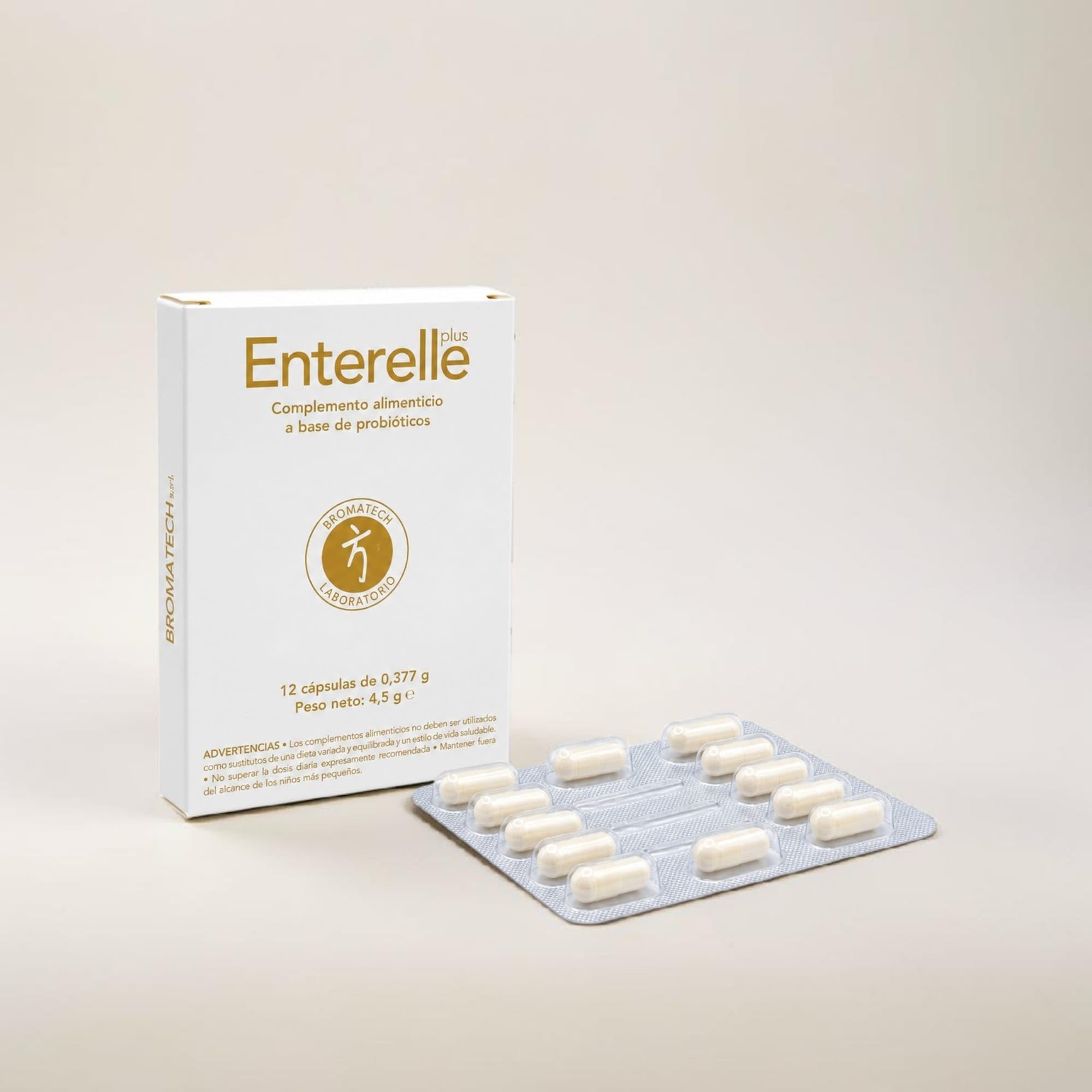 Bromatech Enterelle Plus 12 Cápsulas - Limpieza de la Flora Intestinal con Saccharomyces Boulardii - Alivio Rápido de Diarrea, Gases y Disbiosis tras Antibióticos