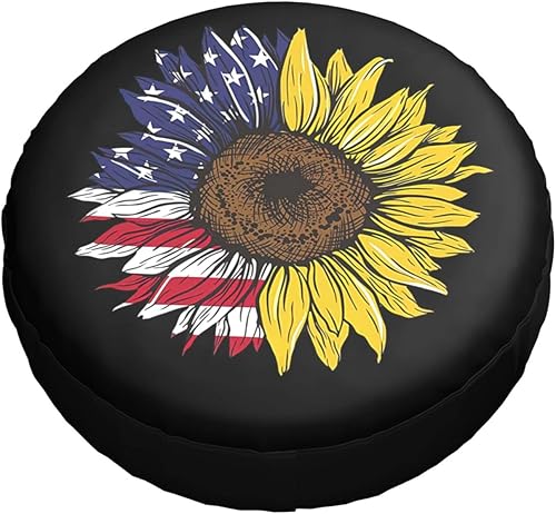 Miniatura 9 de Bandera Americana de Estados Unidos, cubierta de neumático de repuesto con diseño de girasol, protector de rueda a prueba de polvo, para remolque,