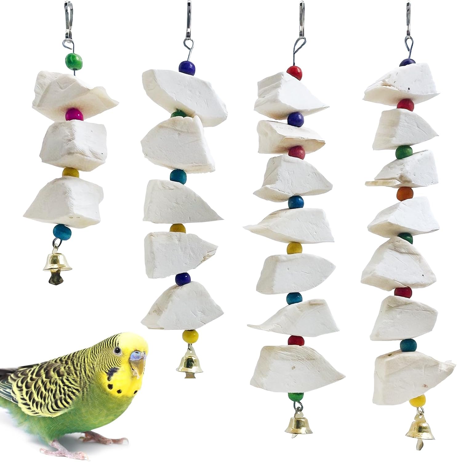 BNOSDM Bird Toys with Cuttlebone 4 Pack Hanging Cuttle Bone