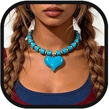 Bounzhi Statement Chunky Heart Pendant Necklace for Women Boho Resin Beaded Choker Jewelry Gift
