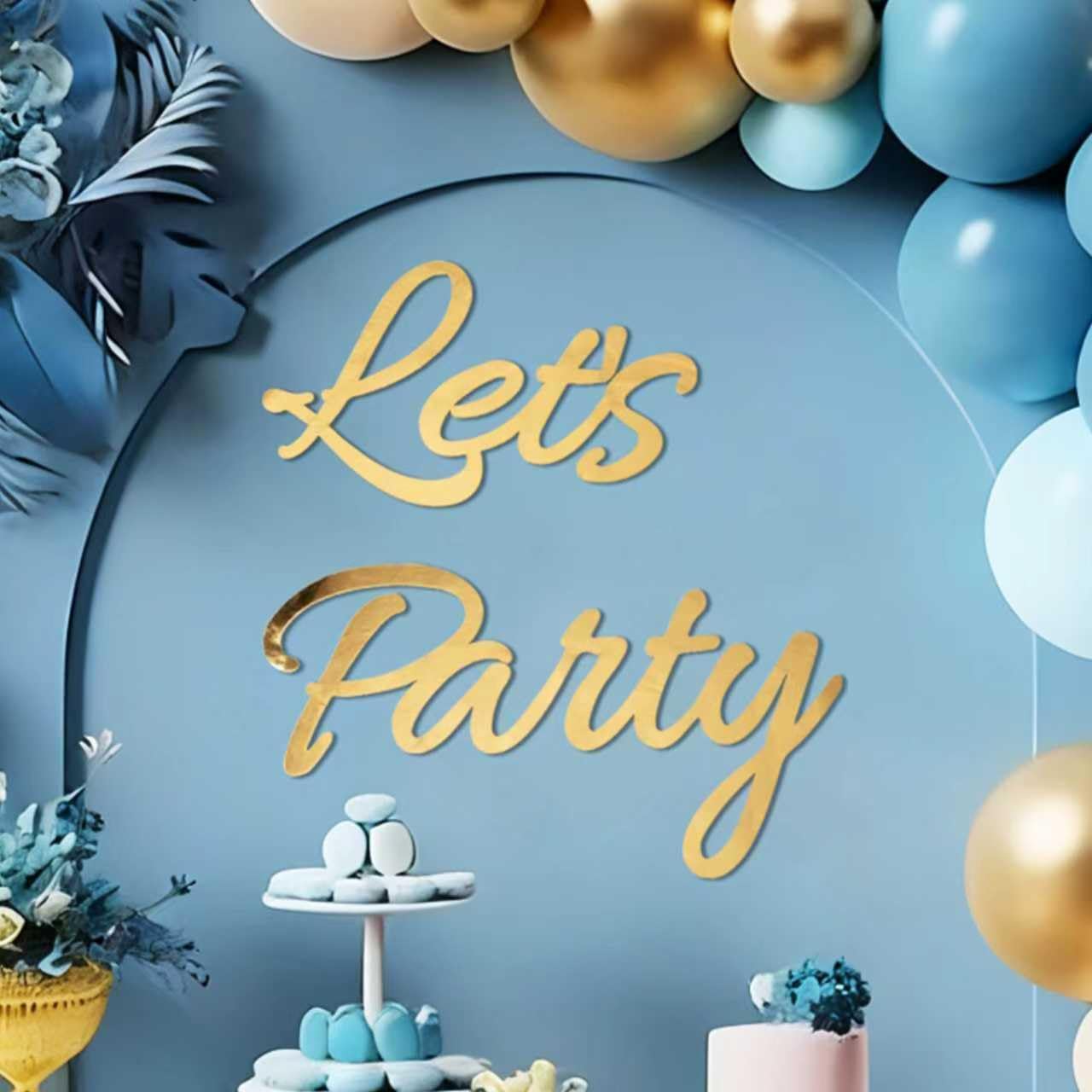 Let's Party Sign for Backdrop Decor Waterproof Lettering for Balloon Arch Garland Birthday Wedding Baby Shower Graduation Bachelorette Party Christmas Celebrate Decorations (Gold)