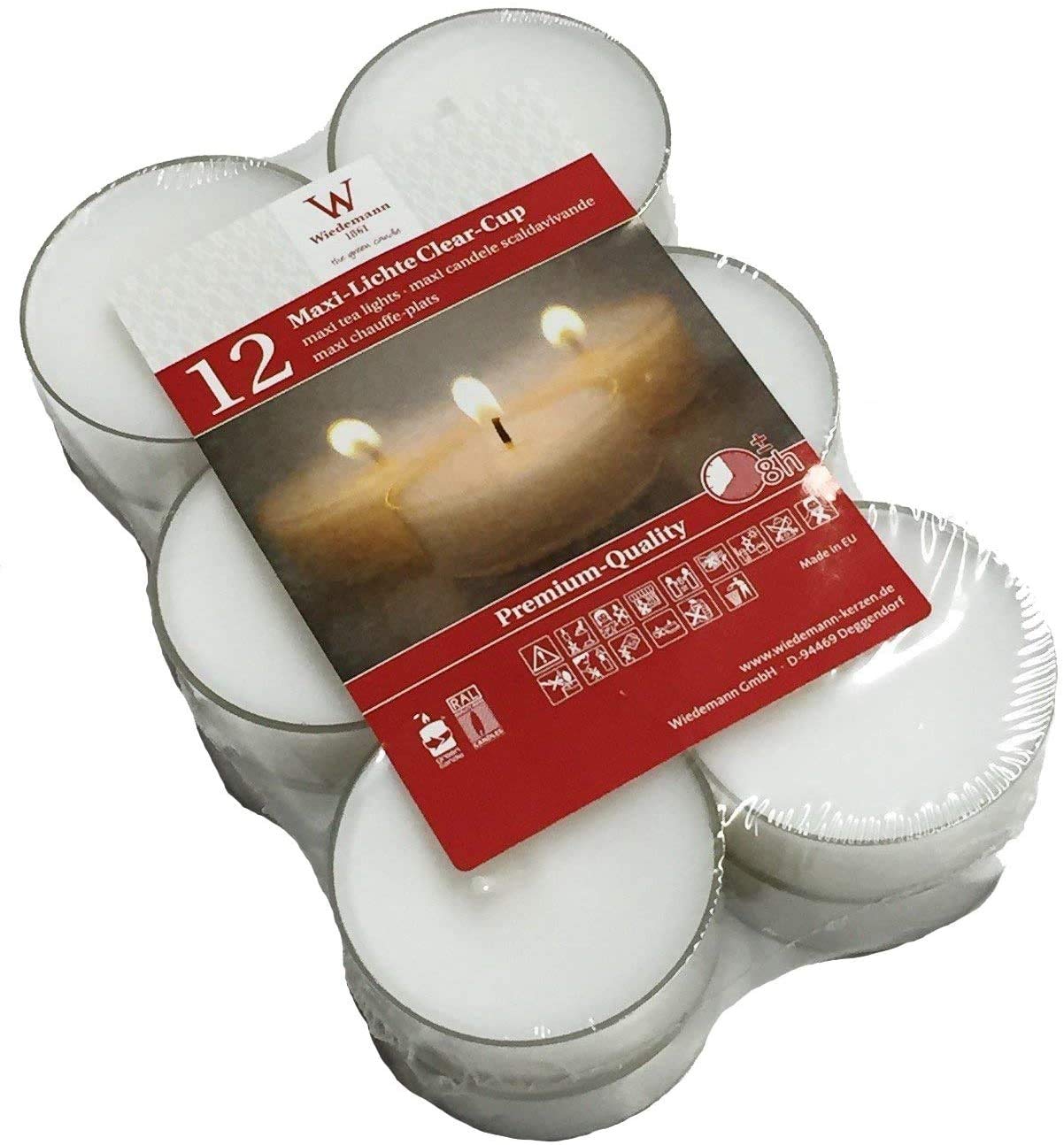 Teelichter Maxi 8 uur rood 21 x 56 mm, 12 stuks, in doorzichtige