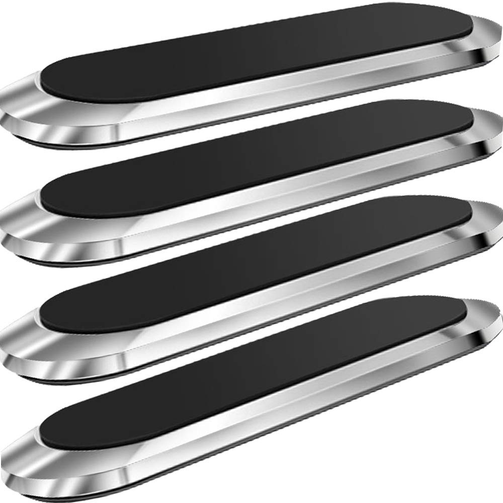SALEXSilver Magnetic Mounts [4 Pack]. Flat Cell Phone Holder for Car Dashboard, Wall, Fridge. Stick on Universal Kit Compatible with GPS, Tablets, Smartphones, Knives, Keys, Spoons, Forks.