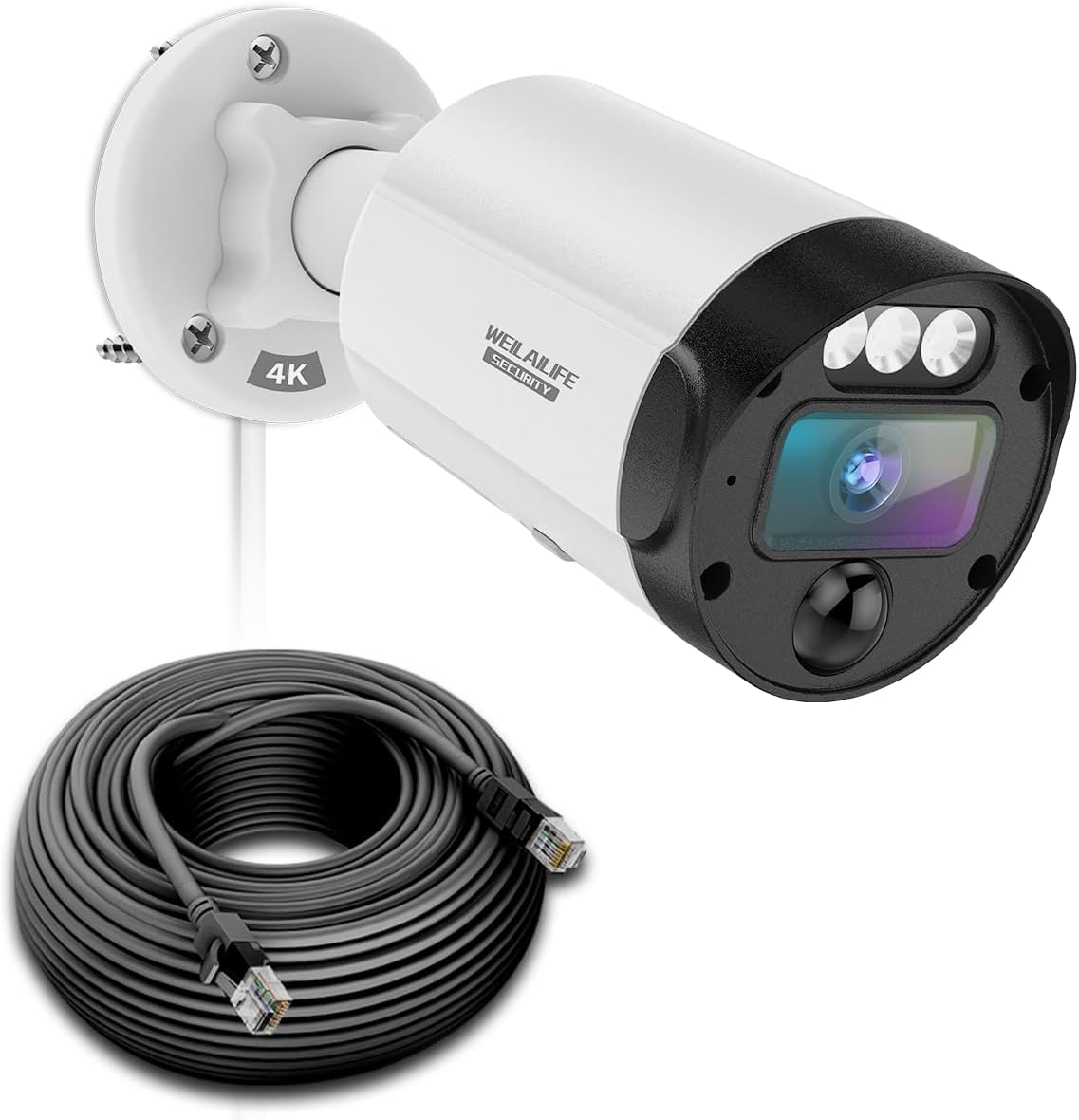 【130° Ultra Wide-Angle & Motion Detection】 4K 8MP Outdoor Home POE Extended Security Camera,Bullet PoE IP Cameras with 18.3M LAN Cable