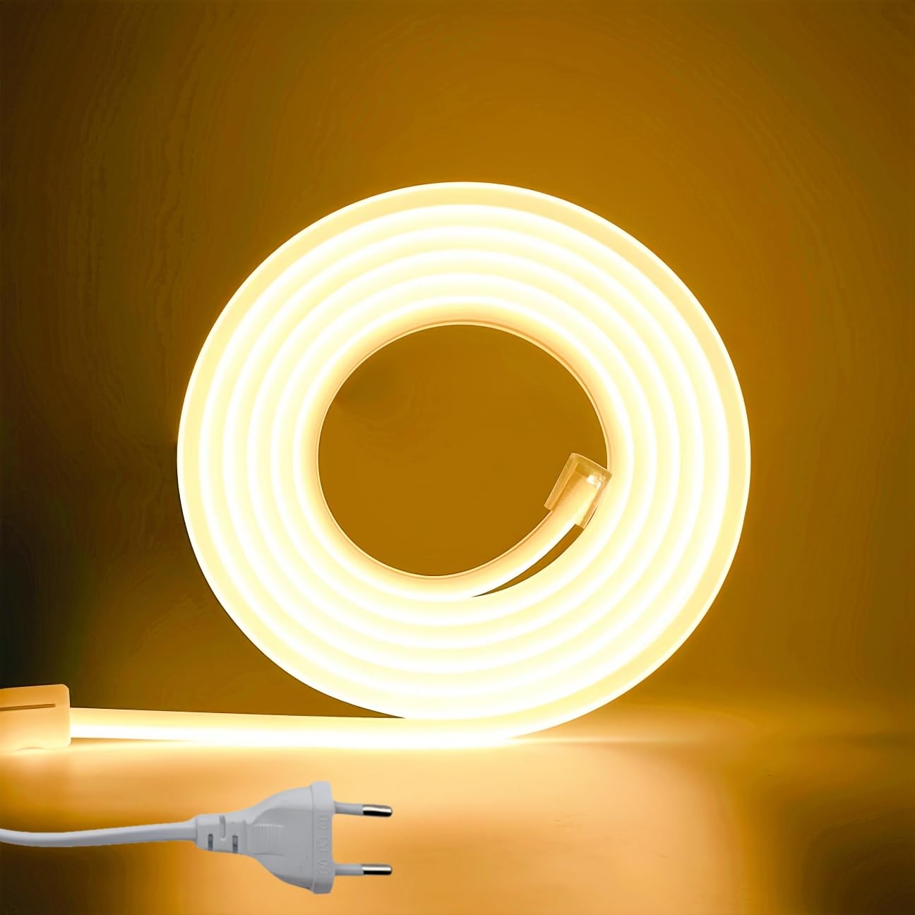 ANSIEN® Tiras LED 220v de Neón (Blanco Cálido,20M),Cada Corte de 10cm,12w/m COB Luz de Cuerda Alto Brillo,Ip65 Impermeable con Enchufe y Pegatina,NEÓN LED para Hogar,Bar,Restaurantes