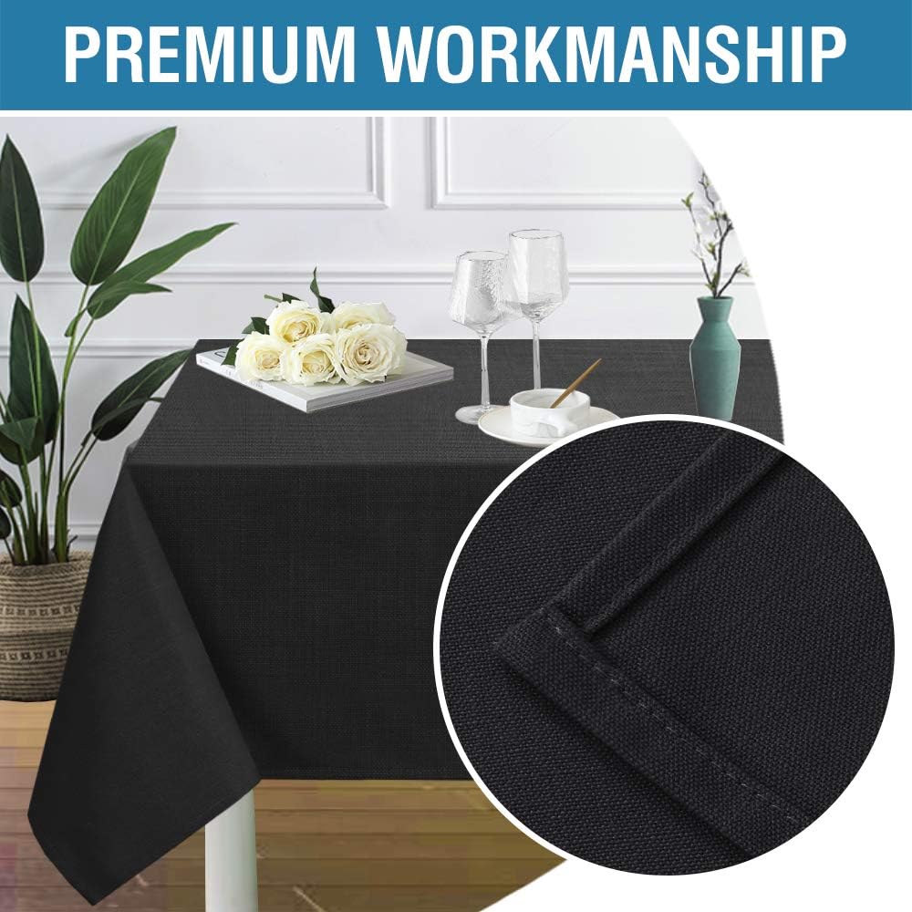 Linen Textured Table Cloths Rectangle 60 x 120 Inch Premium Solid Tablecloth Spill-Proof Waterproof Table Cover for Dining Buffet Feature Extra Soft and Thick Fabric Wrinkle Free, Black