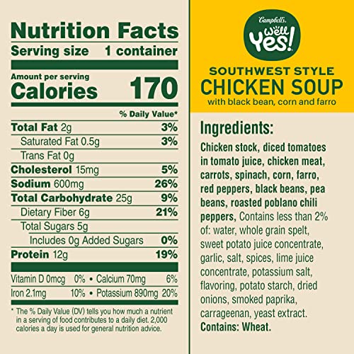 Campbell's Well Yes! Power Soup Bowl Southwest Style Chicken Soup With Bone Broth, 11.1 Oz Microwavable Bowl (Case Of 8) #TOP5
