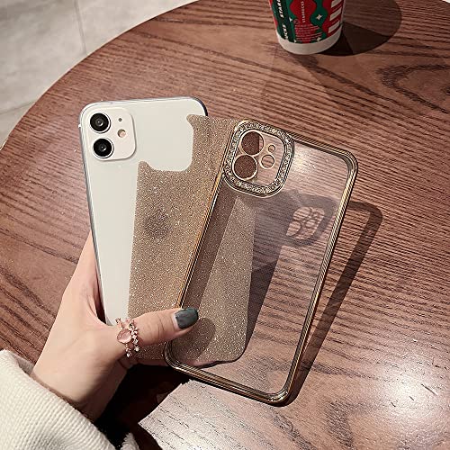 Minscose Compatible With Iphone 11 Case,Luxury Glitter Rhinestone Bling Diamond Sparkle Shiny Bumper And Camera Lens Design Clear Phone Case For Women Girls-Gold #TOP3