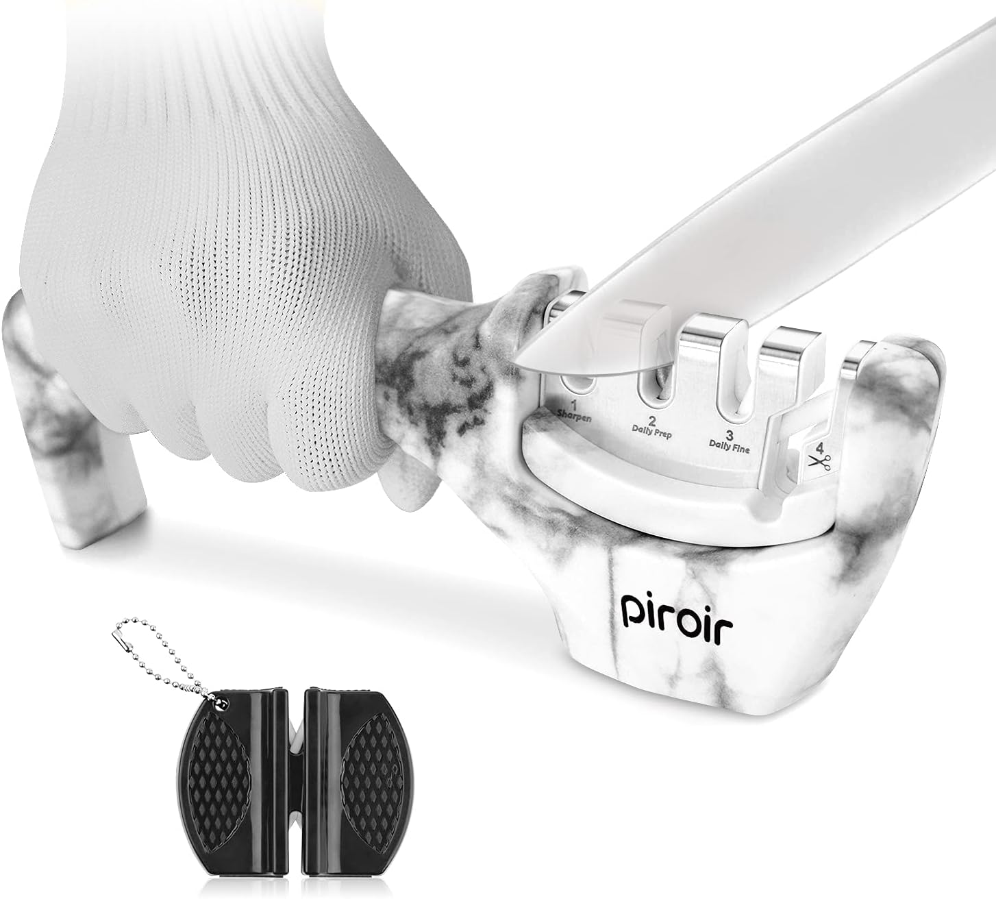 4-in-1 Kitchen Knife Sharpener: 4-Stage Knife Sharpener+Mini Sharpener Helps Restore, Sharpen and Polish Knife and Scissor, Anti-Slip Glove Included, Efficient for Kitchen, Outdoor Barbecue&Camping