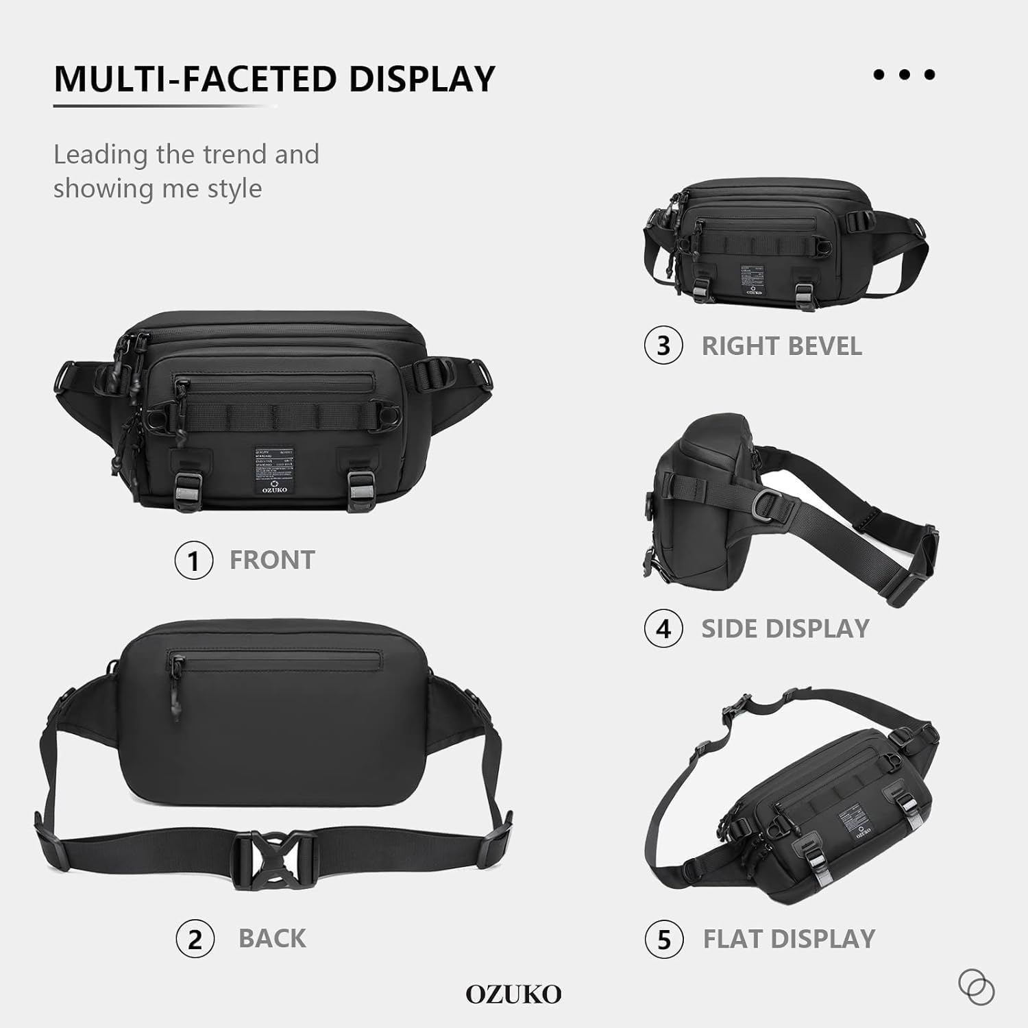 OZUKO Waist Pack Bag Fanny Pack for Men&Women Hip Bum Bag with Adjustable Strap for Outdoors Workout Traveling Casual Running Hiking Cycling(Black)