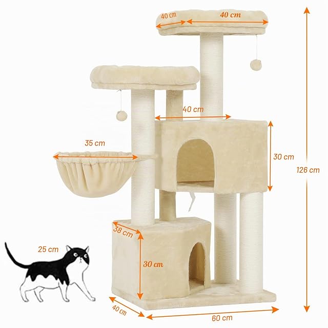 Foto 6 de 8 de MSmask Rascador grande XXL, árbol para gatos estable con columnas de sisal, 2 plataformas de observación