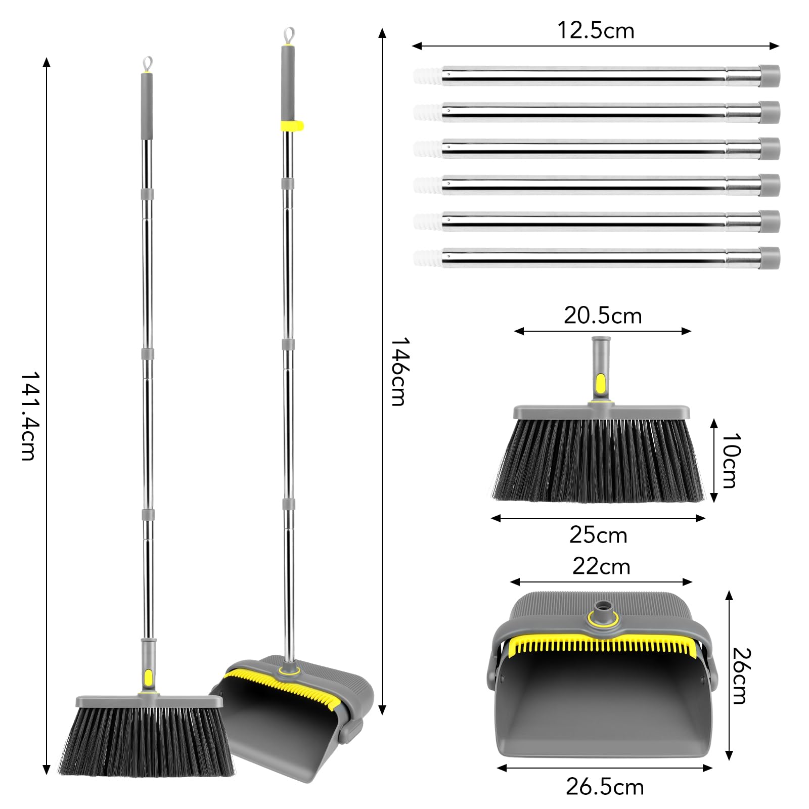 TOSAVGA Recogedor Plegable, Escoba Mango Largo, 180 Grados Giratorio, para Interior Cocina