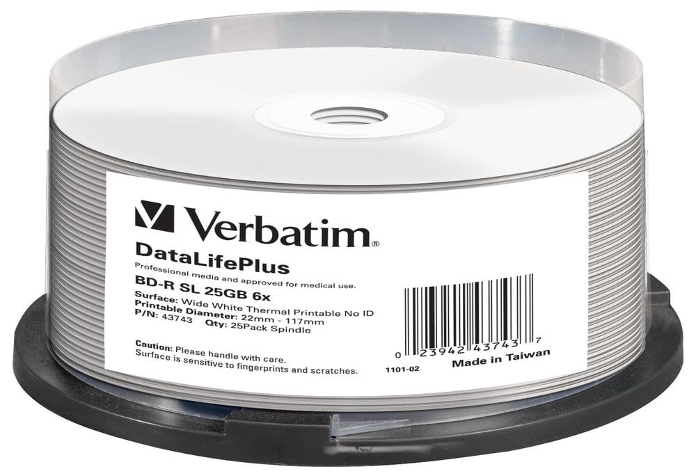 Verbatim 43743 Blu ray BD-R simple couche DL + Surface imprimable totale pour imprimante thermique 6x 25 Go Pack de 25