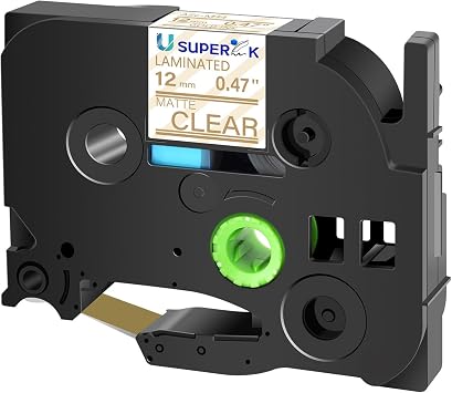 USUPERINK 1 Pack TZe-M34 12mm 0.47 Laminated Tape Compatible with Brother P Touch Label Tape 1/2 inch TZe TZ-M34 TZeM34 Gold on Matte Clear TZe TZ Label for PT-H100 PT-H110 D200 D210 D400 D600