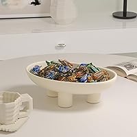 Vista 5 de Three-Legs Ceramic Fruit Bowl for Kitchen Counter 10.24 Inch Modern Decorative Pedestal Bowl Oval Footed Serving Fruit Bowls Basket for Key Candy
