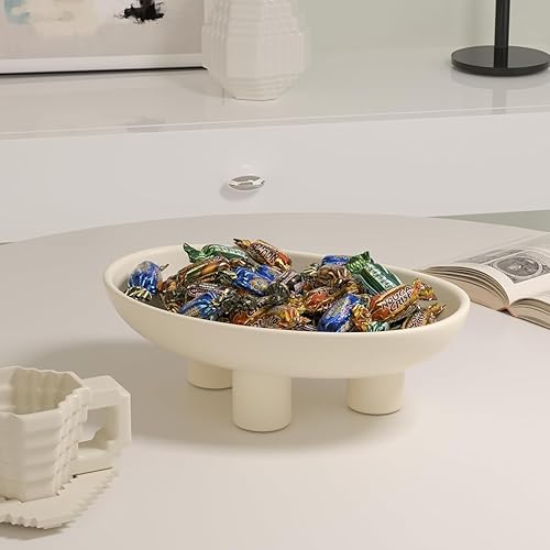 Miniatura 5 de Frutero de cerámica de tres patas para encimera de cocina, cuenco de pedestal decorativo moderno de 10 pulgadas, cuenco grande con patas ovaladas