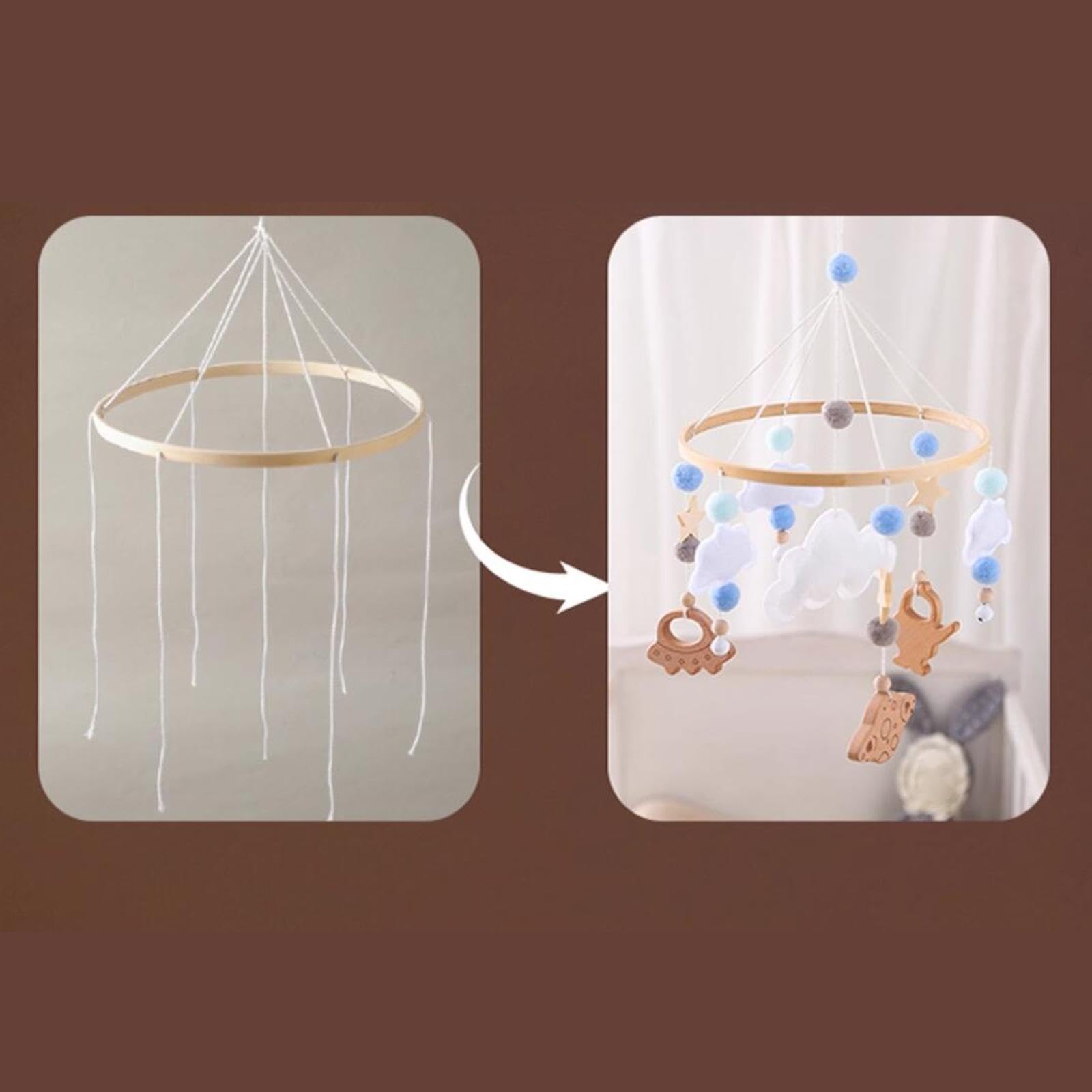 Harayaa Telaio Mobile in Legno per Bambini, Fai da Te Arillo da Soffitto, Supporto Giostrina Culla Neonato, 23 Cm