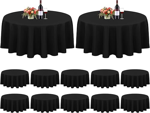 Paquete de 12 manteles redondos negros de poliéster de 90 pulgadas, tela lavable, resistente a las manchas y a las arrugas, ropa de mesa redonda