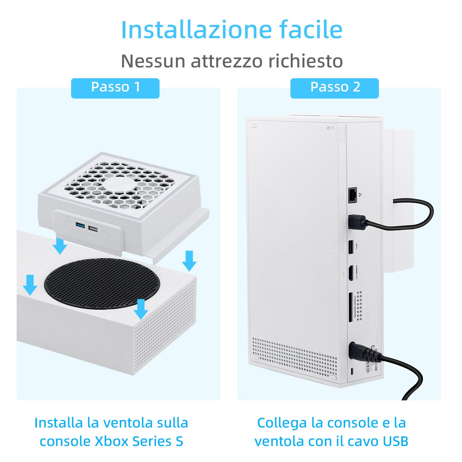 Mcbazel Ventola di Raffreddamento per Xbox Series S, Display a LED RGB, a Basso Rumore, 2 Porte USB Aggiuntive, Ventola di Raffreddamento Esterna a 3 Livelli per Console Xbox Series S