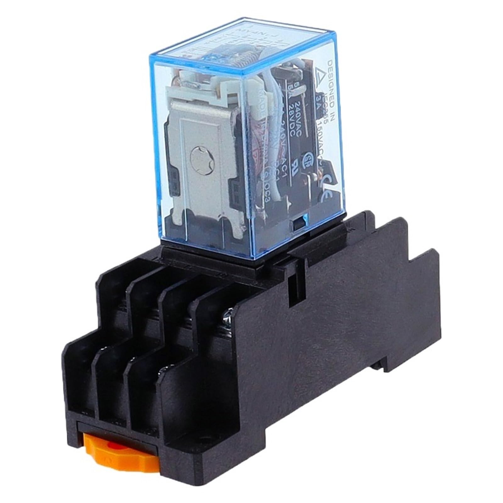 Juego de 10 relés de potencia con indicador LED, CC, 12 V, CA, 12 V, CC, 24 V, CA, 24 V, bobina de 5 A, 4 NO, 4 NC, riel DIN, relé de tiempo de 14 pines con base de zócalo(AC,380V)