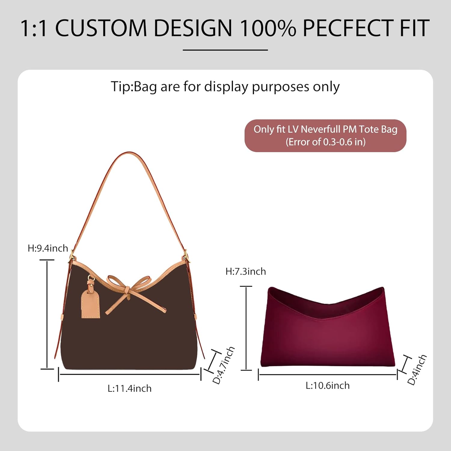 Soft Nylon Purse Organizer Insert for Lv Carryall PM Tote Bag, Waterproof Lightweight Luxury Carryall Organizer, Tote Handbags Divider Shaper with Zipper Bags Inner Linner(Wine-Red,PM)