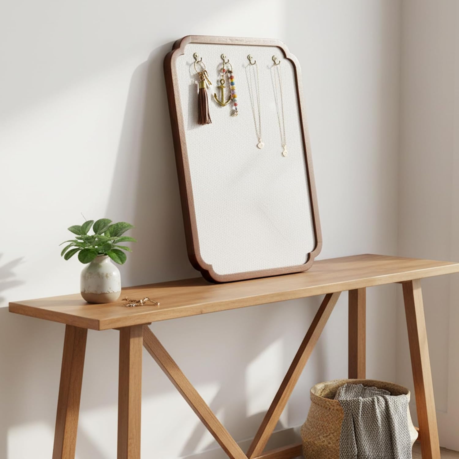 Cork Notice Board, 20" x 30" Rustic Fabric Bulletin Board Vintage Framed Pin Board Large Cork Fabric Picture Photo Pin Board Memo Ornate for Farmhouse, Home Office & Vision Board Display