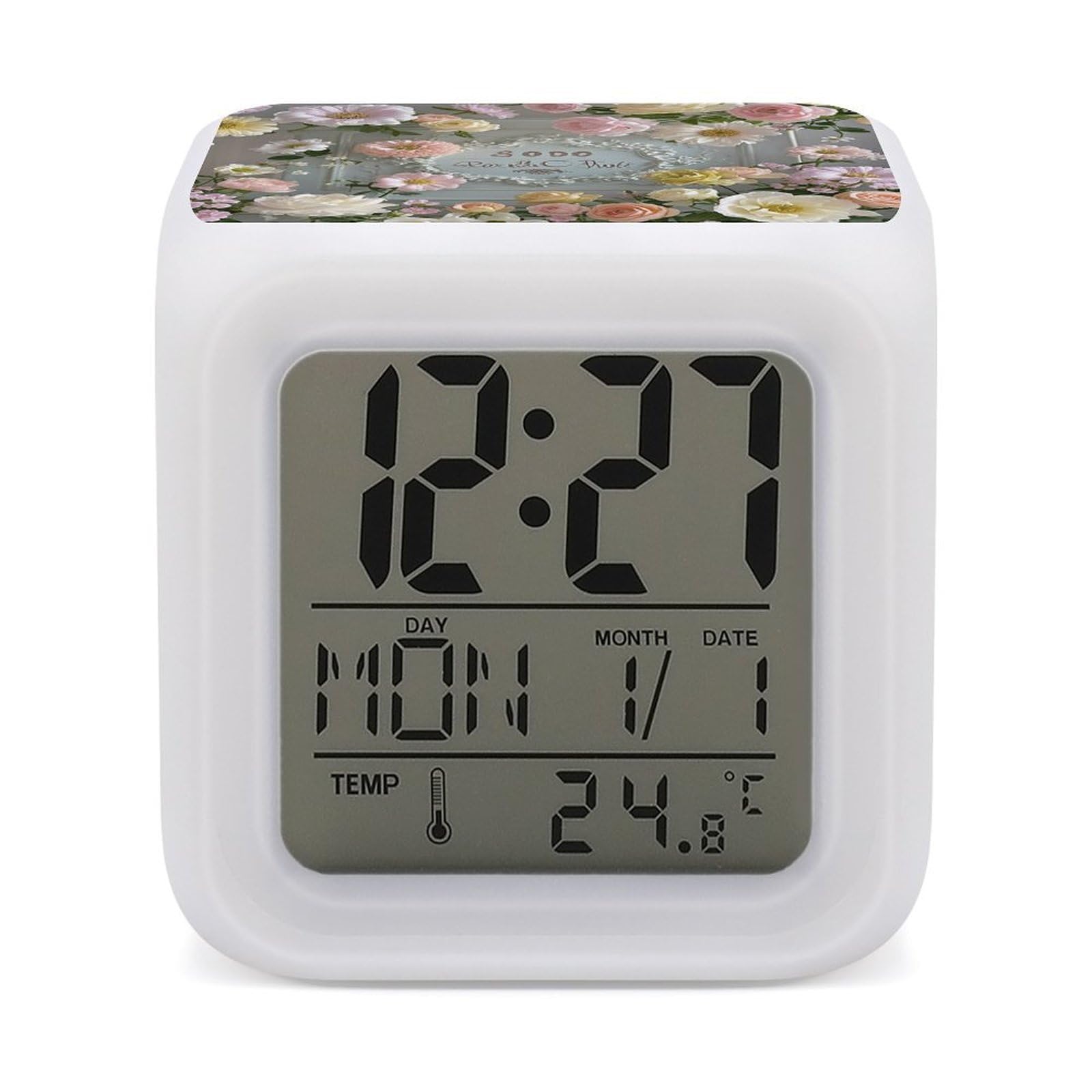 Mini relojes para oficina y dormitorio con pantalla LED digital y diseño de flores